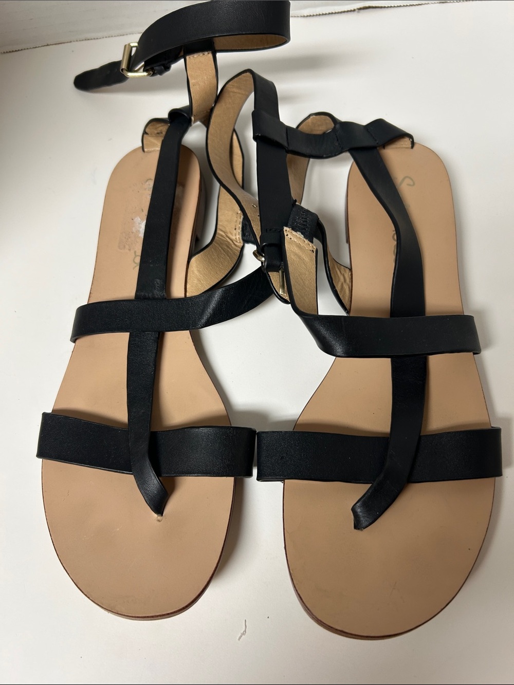 Splendid Black Leather Gladiator T-Strap Flat Sandals Size 7.5 Medium